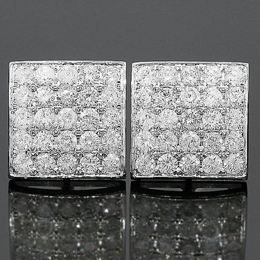 14K White Solid Gold Diamond Stud Earrings 3.08 Ctw